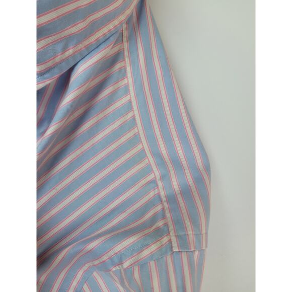 Lands End Mens Super Fine 2-Ply Yarn Striped Pink Blue Button Up Size 17/37 Tall - Picture 5 of 13